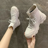 Boots Women Autumn New Knitted Elastic Short Ankle Boots Platform Lace Up Casual Outdoor Sports Short Botines Black