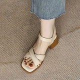 Vintage Women Sandals Thick High Heels Summer Open Toe Temperament Pumps Elegant Square Toe Office Ladies Shoes