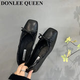 Brand Flats Women Shoes Female Slip On Casual Loafers Square Toe Ballet Boat Shoes Shallow Bow Knot Ballerinas Gold