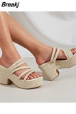 Wedges 2023 Summer Exquisite Women Sandals Chunky High Heeled Espadrilles Slip-on Slipper Mules Shoes Walking