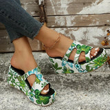 Printed Chunky Platform Slippers Women Summer 2023 Hollow Out Wedge Sandals Woman Thick Bottom Beach Sandalias Size