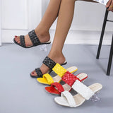 New Summer Women Mules Design Slippers Sandal Slides Braided Cord 7cm Transparent Fretwork Heels Women Shoes