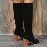 Women Suede Knee High Boots Ladies Solid Pointed Toe High Heel Boots Female Autumn Winter Side Zipper Long Boots Bota