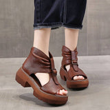 Women's Sandals Wedge Heels Leather Open Toe Summer Fashion Women's Gladiator Sandals Platform Shoes Women's