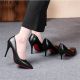 Classic Style Office Work Shoes Sexy Red Sole Stiletto Ladies Pumps Matte Leather High Heels Plus Size 42