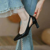 Summer Women Pumps Solid Thick High Heels Female Shoes Hollow Square Head Retro Slip on Heels Women Dress Tacones
