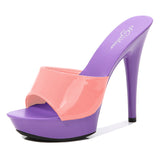 Women Slipper 2023 Summer Fine Heel 13cm Shoe Slipper Platform Patent leather Pumps Sexy Shoes Stripper Hihg Heels