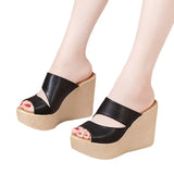 Super High Heel Slippers Women's Muffin Thick Soles Waterproof Table Fashionable Small Size 32-33 Slope Heel Sandals