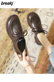 Women Genuine Leather Oxfords Shoes Hand-made Dress Classic Fashion Lace-up Block Wingtip For Ladies Girls New