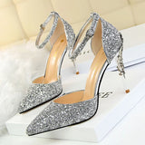 Breakj Fashion Sexy Hollow Out Nightclub Show Thin Metal And High Heel Shining Sequins