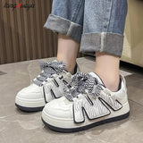 Women's Platform Vulcanized Shoes 2024 Spring Colorful Kawaii Casual Shoes Women's Board Shoes Round Toe Lace-up