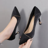 Luxury Women 5-7cm High Heels Pumps Black Office Ladies Design Thin Heel Prom Stiletto Party Sexy Wedding Leather