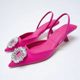 Pointed Toe Sequin Buckle Slippers For Women Shallow Mouth Back Strappy Low Heel Sandals Women Summer 2021 Flat