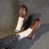 Loafers Elegant Woman Shoes with Medium Heels Genuine Leather Pumps Luxury Designer Shoes Ladies 2023 Round Toe