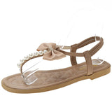 String Bead Soft Sole Sandals Women 2022 Summer Bowknot Clip Toe Flat Sandals Woman Comfy Non Slip T-Strap Rome