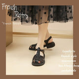 Women Summer Sandals Low Heel Chunky Heel Fisherman Sandals Cross Tied Ladies Casual Round Toe Shoes Buckle Strap Footwear