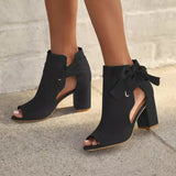 Plus Size Bow Women's Square Root Leak-toe Fish Mouth Women's High Heel Sandals Comfortable Women's Sandals Shoes