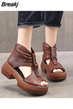 Women's Sandals Wedge Heels Leather Open Toe Summer Fashion Women's Gladiator Sandals Platform Shoes Women's