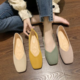 Ballet flats hot knitting square toe single shoes woman breathable soft sole moccasins flats shallow candy color