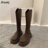 Winter New Chunky Women Knee High Boots Thick Sole Heel Round Toe Zipper Ladies Comfort Long Boots Knight