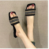 Size One Font Flat National Wind Preparation Square Head Beach Slippers Sandals Shoes Zapatos De Mujer Women