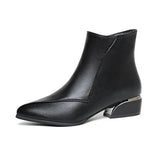 Winter New Pointed Solid Side Zipper with Square Heel Leather Outer Wear Women's Warm Versatile Comfortable Naked