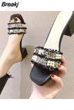 2023 Sandals Slippers for Women's Summer Thick-heeled Slides High Heels Flip-flops Women Korean Pearl Open-toe