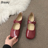 Flat Shoes Women Simple Single Shoes Square Toe Leather Shoes Solid Color Comfortable Sole Spring