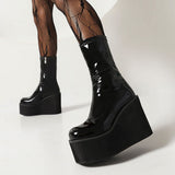 Style Red Black Platform Wedges Women Motorcycle Boots 2023 Winter Cool Street Women Shoes Ankle Boots Big Size