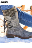 Women's Boots Winter 2023 Side Zipper Snow Boots Lace Up Women Shoes Plus Size 43 Knitting Retro Ankle Boots Botas De