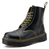 Boots Platform Genuine Leather Lace-up Chunky Motorcycle Ankle Boots Female Winter Shoes Woman Punk Booties Botas