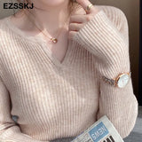 V-Neck Sweater Pullover Women Autumn winter Casual long Sleeve Sweater For women Female Chic Jumpers