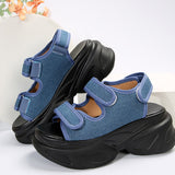 Denim Chunky Platform Sandals Women Summer 2023 Plus Size Wedge Sandals Woman Gothic Hook Loop Thick Bottom Sandalias