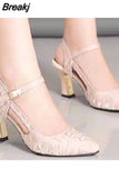 2023 High Heels New Solid Color Sandals Summer One Word Buckle Comfortable Baotou Sexy Single Shoes Women Casual