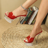 Breakj 34-43 Sexy Super Heels 15CM Platform Sandal Transparent Crystal Shoes Wedding