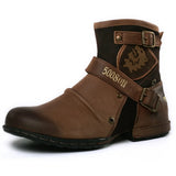 Knight Boots Men's Autumn Large Size Ankle Boots Round Head Metal Buckle Hiking Desert Western Boots Botas