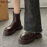 Women Chelsea Boots autumn New Black Mid Ankle Platform Lady Shoes Female All Match Classic Concise Fashion Round Toe Shoes