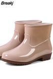 Rain Boots Women's Low-Cut PVC Beef Tendon Platform Solid Color Work Shoes Waterproof Rain Boots Thick Bottom for