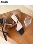 New Summer Slippers Low Heels Slides Female Peep Toe Square Heel Slipper Brand Sandals Women Slipper Big Size 41 Flip
