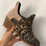 Women Footwear Autumn Leopard Canvas Shallow Ankle Boots 2023 Casual Ladies Zip Mid Heels Pointed Toe Female Woman Flats