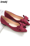 Size 42 Spring Bow Flats Shoes Woman Butterfly-Knot Ballets OL Office Shoes Pointed Toe Shallow Slip On Foldable
