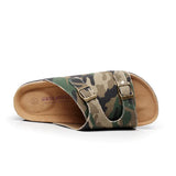 New Summer Men Camouflage Cork Slipper Canvas Non-slip Buckle Outside Beach