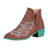 Autumn Winter Casual Western Cowboy Ankle Boots Women Leather Cowgirl Boot Short Cossacks Botas High Heels Shoes