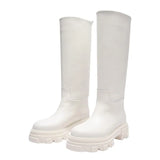 Women INS Genuine Leather Boots Knee High Boot Platform Design Riding Booties Thick Heel Ladies Autumn Winter