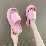 Platform Women Slippers Summer Square Toe Brand Satin Sandals WomenSexy High Heels Shoes Beach Sandals Flip Flops