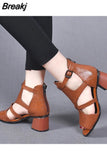 Heeled Sandals Female 2023 New Summer Fish Mouth Shoes Chunky Heel Roman Back Zipper Sandals Solid Casual Sandales