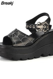 Design 2023 New Summer Platform Wedges Sandals For Women Gothic Punk Buckle Comfy Fashion Sandals Woman Shoes Big Size