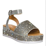 Fashion Rhinestones Wedge Sandals Women Summer 2023 High Heels Platform Shoes Woman Thick Sole Black White Chunky