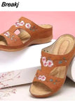 Sandals Comfortable Soft Slippers Women 2023 Embroider Flower Colorful Ethnic Flat Platform Open Toe Outdoor Beach