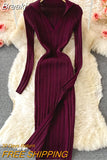 Sexy V-neck Short-sleeved Knit Bodycon Dress Women Casual Summer Slim Elastic High Split Mid-calf Ribbed Long Dress